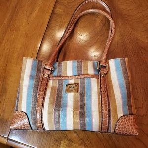Liz Claiborne Faux Alligator Bag w Striped Fabric